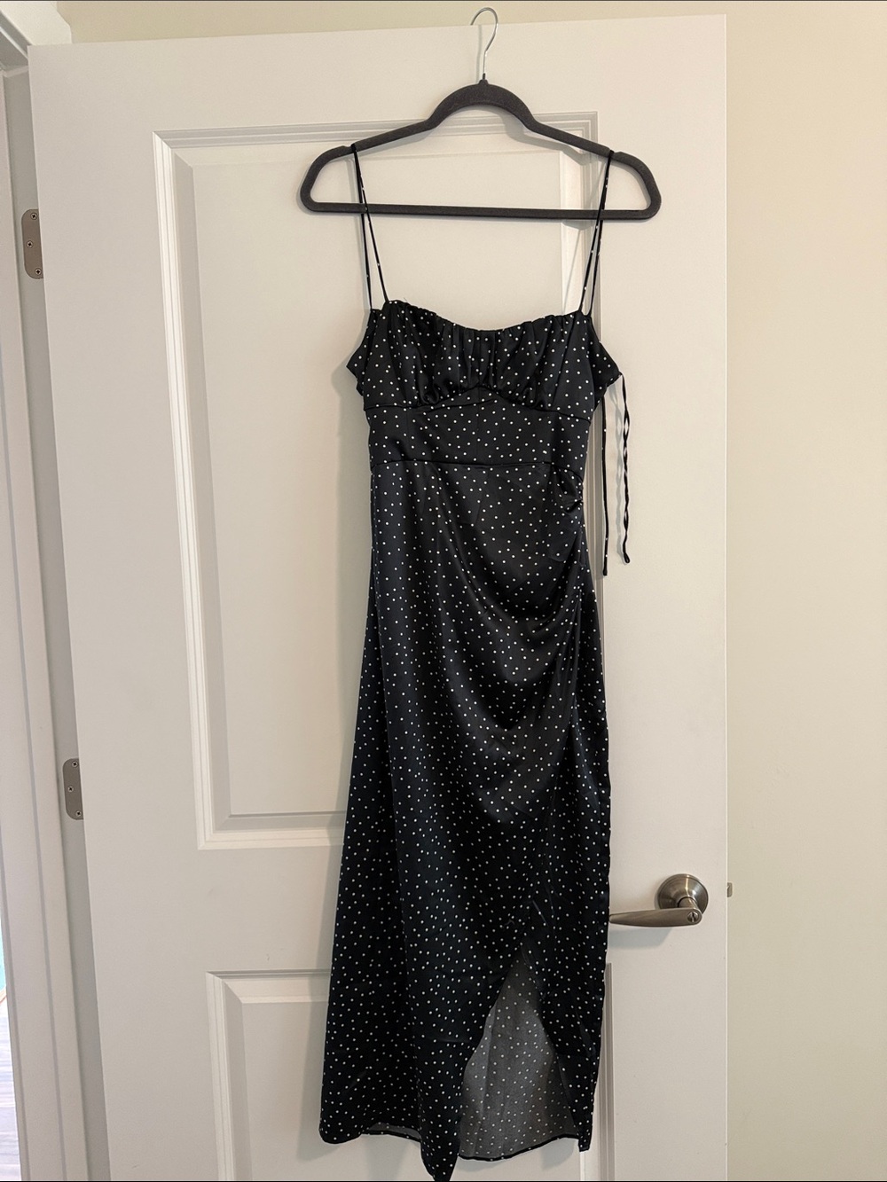 Zara Black Satin Polka Dot Midi Slip Dress